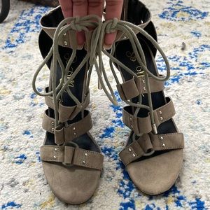 Taupe beige color gladiator style heels